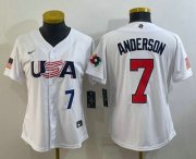 Wholesale Cheap Women's USA Baseball #7 Tim Anderson Number 2023 White World Classic Stitched Jerseys