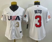 Wholesale Cheap Women's USA Baseball #3 Mookie Betts Number 2023 White World Classic Replica Stitched Jersey