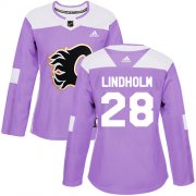 Wholesale Cheap Adidas Flames #28 Elias Lindholm Purple Authentic Fights Cancer Women's Stitched NHL Jersey