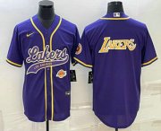 Wholesale Cheap Men's Los Angeles Lakers Purple Big Logo With Patch Cool Base Stitched Baseball Jerseys