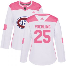 Wholesale Cheap Adidas Canadiens #25 Ryan Poehling White/Pink Authentic Fashion Women\'s Stitched NHL Jersey