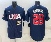 Wholesale Cheap Men's USA Baseball #28 Nolan Arenado Number 2023 Navy World Baseball Classic Stitched Jerseys