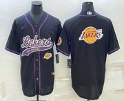 Wholesale Cheap Men's Los Angeles Lakers Black Team Big Logo With Patch Cool Base Stitched Baseball Jersey