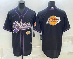 Wholesale Cheap Men\'s Los Angeles Lakers Black Team Big Logo With Patch Cool Base Stitched Baseball Jersey