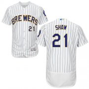 Wholesale Cheap Brewers #21 Travis Shaw White Strip Flexbase Authentic Collection Stitched MLB Jersey