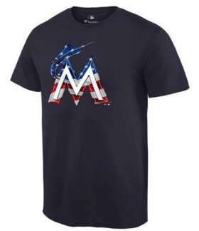 Wholesale Cheap Men\'s Miami Marlins USA Flag Fashion T-Shirt Navy Blue