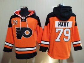 Wholesale Cheap Men\'s Philadelphia Flyers #79 Carter Hart Orange Ageless Must-Have Lace-Up Pullover Hoodie
