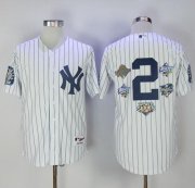 Wholesale Cheap Yankees #2 Derek Jeter White Strip Five Times World Series Champion Stitched MLB Jersey