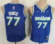 Wholesale Cheap Youth Dallas Mavericks #77 Luka Doncic 2022 Blue City Edition Stitched Jersey With Sponsor