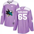 Wholesale Cheap Adidas Sharks #65 Erik Karlsson Purple Authentic Fights Cancer Stitched Youth NHL Jersey