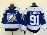 Wholesale Cheap Tampa Bay Lightning #91 Steven Stamkos Blue Men's Adidas 2020-21 Reverse Retro Alternate NHL Jersey