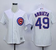 Wholesale Cheap Cubs #49 Jake Arrieta White(Blue Strip) Home Women's Stitched MLB Jersey