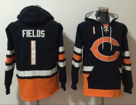Wholesale Cheap Men\'s Chicago Bears #1 Justin Fields Black Ageless Must-Have Lace-Up Pullover Hoodie