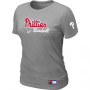 Wholesale Cheap Women's Philadelphia Phillies Nike Short Sleeve Practice MLB T-Shirt Light Grey