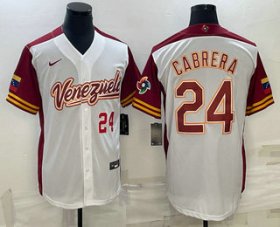 Wholesale Cheap Men\'s Venezuela Baseball #24 Miguel Cabrera Number 2023 White World Classic Stitched Jersey