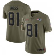 Wholesale Cheap Men's New England Patriots #81 Randy Moss 2022 Olive Salute To Service Limited Stitched Jersey