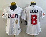 Wholesale Cheap Women's USA Baseball #8 Trea Turner Number 2023 White World Classic Stitched Jersey
