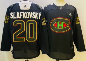 Wholesale Cheap Men\'s Montreal Canadiens #20 Juraj Slafkovsky 2022 Black Warm Up History Night Stitched Jersey