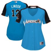 Wholesale Cheap Indians #12 Francisco Lindor Blue 2017 All-Star American League Women's Stitched MLB Jersey