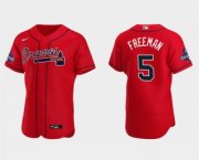 Wholesale Cheap Men's Red Atlanta Braves #5 Freddie Freeman 2021 World Series Champions Flex Base Stitched Jersey