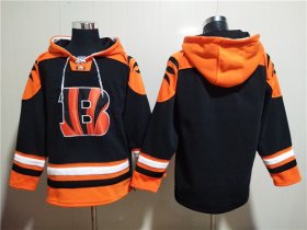 Wholesale Cheap Men\'s Cincinnati Bengals Blank Orange Black Ageless Must-Have Lace-Up Pullover Hoodie