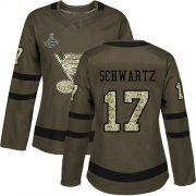 Wholesale Cheap Adidas Blues #17 Jaden Schwartz Green Salute to Service Stanley Cup Champions Women's Stitched NHL Jersey