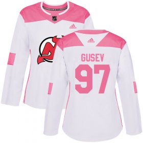 Wholesale Cheap Adidas Devils #97 Nikita Gusev White/Pink Authentic Fashion Women\'s Stitched NHL Jersey
