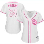 Wholesale Cheap Padres #34 Rollie Fingers White/Pink Fashion Women's Stitched MLB Jersey