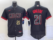 Wholesale Cheap Men's Cincinnati Reds #21 Hunter Greene Number Black 2023 City Connect Flex Base Stitched Jersey 1