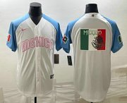 Wholesale Cheap Men's Mexico Baseball Big Logo 2023 White Blue World Classic Stitched Jersey3