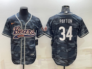 Wholesale Cheap Men's Chicago Bears Blank #34 Walter Payton Grey Camo With Patch Cool Base Stitched Baseball Jersey