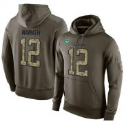 Wholesale Cheap NFL Men's Nike New York Jets #12 Joe Namath Stitched Green Olive Salute To Service KO Performance Hoodie