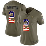 Wholesale Cheap Nike Saints #2 Jameis Winston Olive/USA Flag Women's Stitched NFL Limited 2017 Salute To Service Jersey