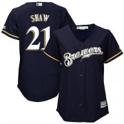 Wholesale Cheap Brewers #21 Travis Shaw Navy Blue Alternate Women's Stitched MLB Jersey