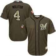 Wholesale Cheap Brewers #4 Paul Molitor Green Salute to Service Stitched Youth MLB Jersey