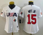 Wholesale Cheap Women's USA Baseball #15 Bobby Witt Jr 2023 White World Classic Replica Stitched Jersey