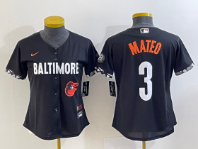 Wholesale Cheap Women\'s Baltimore Orioles #3 Jorge Mateo Black 2023 City Connect Cool Base Stitched Jersey