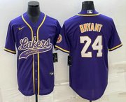 Wholesale Cheap Men's Los Angeles Lakers #24 Kobe Bryant Purple With Patch Cool Base Stitched Baseball Jersey