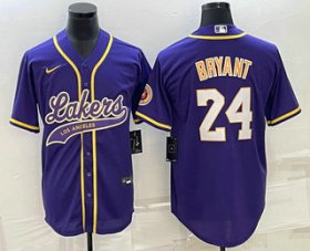 Wholesale Cheap Men\'s Los Angeles Lakers #24 Kobe Bryant Purple With Patch Cool Base Stitched Baseball Jersey