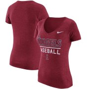 Wholesale Cheap Los Angeles Angels Nike Women's Practice 1.7 Tri-Blend V-Neck T-Shirt Heathered Red