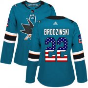 Wholesale Cheap Adidas Sharks #22 Jonny Brodzinski Teal Home Authentic USA Flag Women's Stitched NHL Jersey