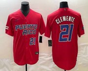 Wholesale Cheap Mens Puerto Rico Baseball #21 Roberto Clemente Number 2023 Red World Classic Stitched Jersey