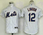 Wholesale Cheap Youth New York Mets #12 Francisco Lindor White Stitched MLB Cool Base Nike Jersey