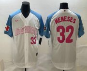 Wholesale Cheap Men's Mexico Baseball #32 Joey Meneses Number 2023 White Blue World Classic Stitched Jersey