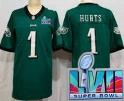 Wholesale Cheap Women's Philadelphia Eagles #1 Jalen Hurts Limited Green Super Bowl LVII Vapor Jersey