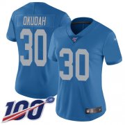 Wholesale Cheap Nike Lions #30 Jeff Okudah Blue Throwback Women's Stitched NFL 100th Season Vapor Untouchable Limited Jersey