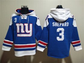 Wholesale Men\'s New York Giants #3 Sterling Shepard Blue Lace-Up Pullover Hoodie