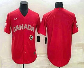 Wholesale Cheap Men\'s Canada Baseball Blank 2023 Red World With Patch Classic Stitched Jersey