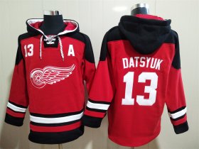 Wholesale Cheap Men\'s Detroit Red Wings #13 Pavel Datsyuk A Patch Red Hoodie