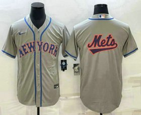 Wholesale Cheap Men\'s New York Mets Big Logo Grey Cool Base Stitched Baseball Jersey